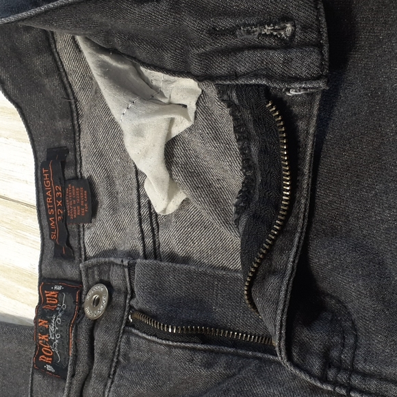 Rock N Run Slim Straight Gray Jeans Destroyed Cuffs Men's Size 32x28 - Picture 16 of 16